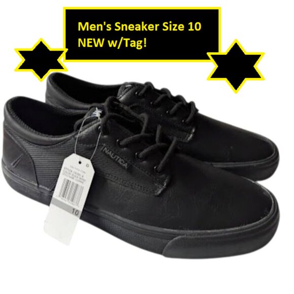 Nautica Men's Currie Classic Black Lace Up w-Logo Accents Sneakers NWOB Size 10 - Picture 2 of 9